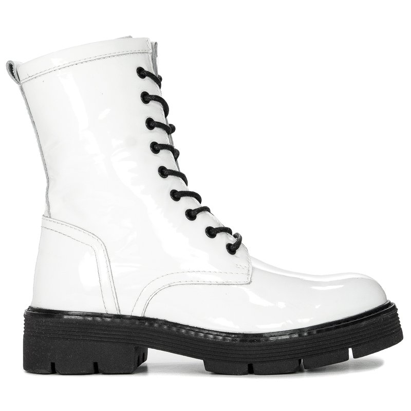 Botki Marco Tozzi 2-25286-27 190 White Pat.Comb skórzane lakierowane Białe