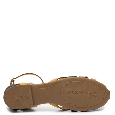 Maciejka Leather Flat Sandals With Closed Toe Green-Beige-Yellow 01924-09/00-8