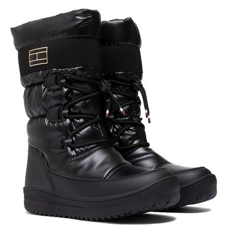 Tommy Hilfiger Puffer Snow Boots Zipper And Lacing Black T3A6-34053-BLACK