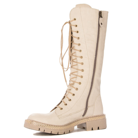 Maciejka Light Beige Women's Lace-Up Boots