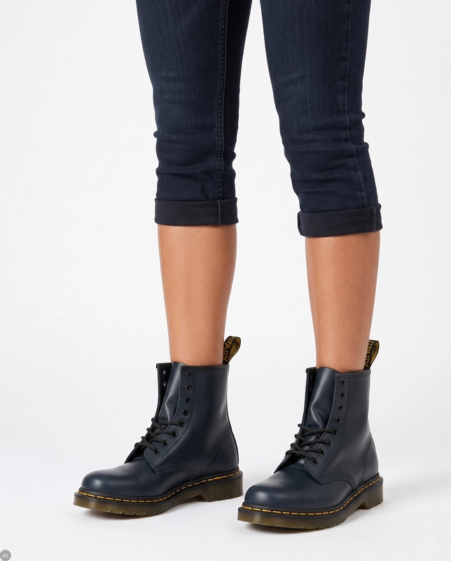 Dr. Martens Botki glany damskie skórzane 1460 Navy