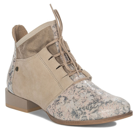 Maciejka 04744-53/00-5 Beige + Flowers Lace-up Boots