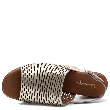 Maciejka Leather Openwork Gold Women's Sandals E7392-25/00-1