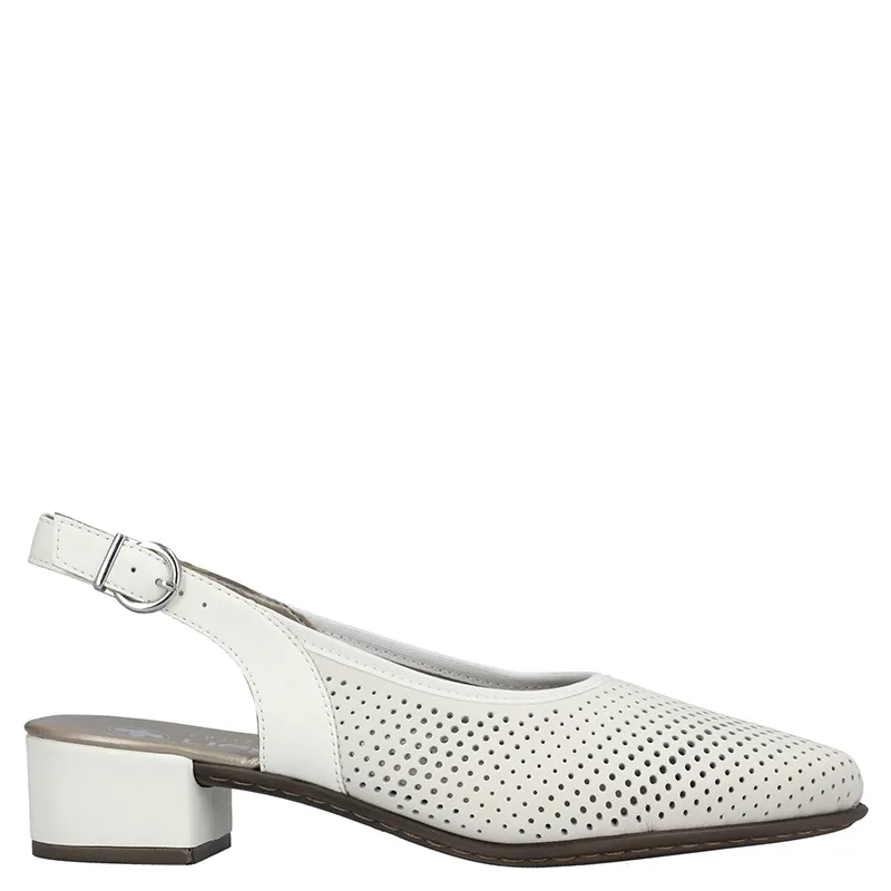 Rieker Leather Laser-Cut Slingback Pumps White 47066-80