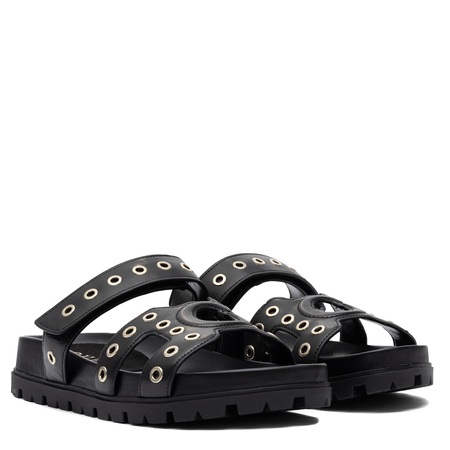 Guess Klapki Damskie Na Platformie z Oczkami Black FLPFAS-ELE03-BLK