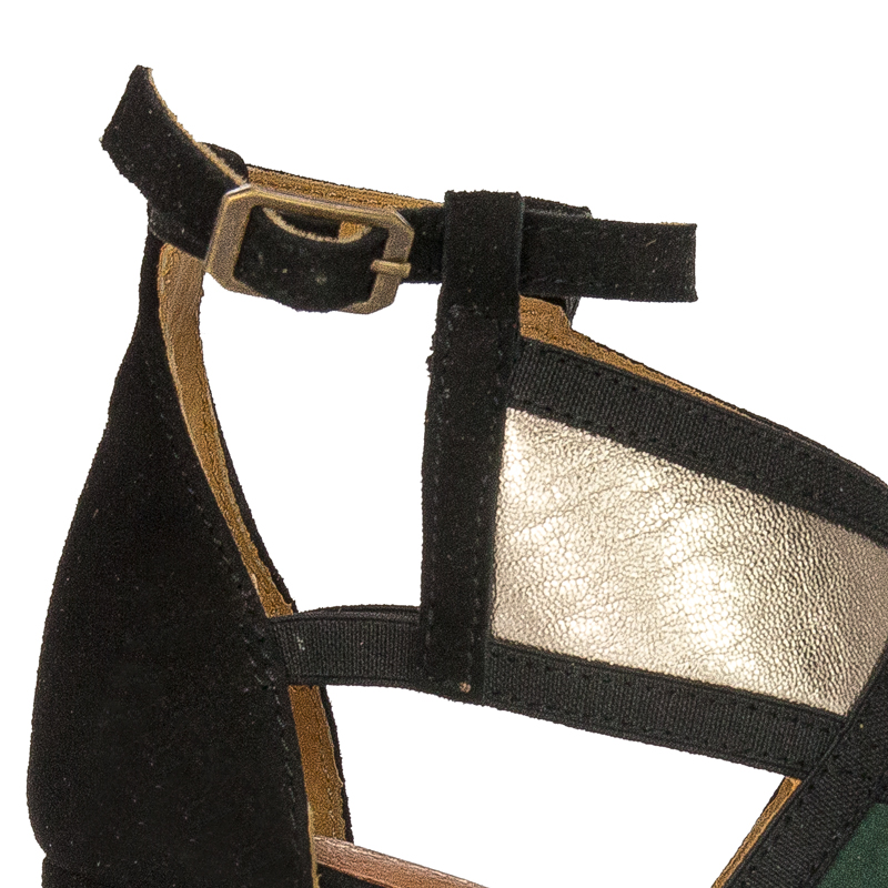 Maciejka women's leather green+ black Sandals