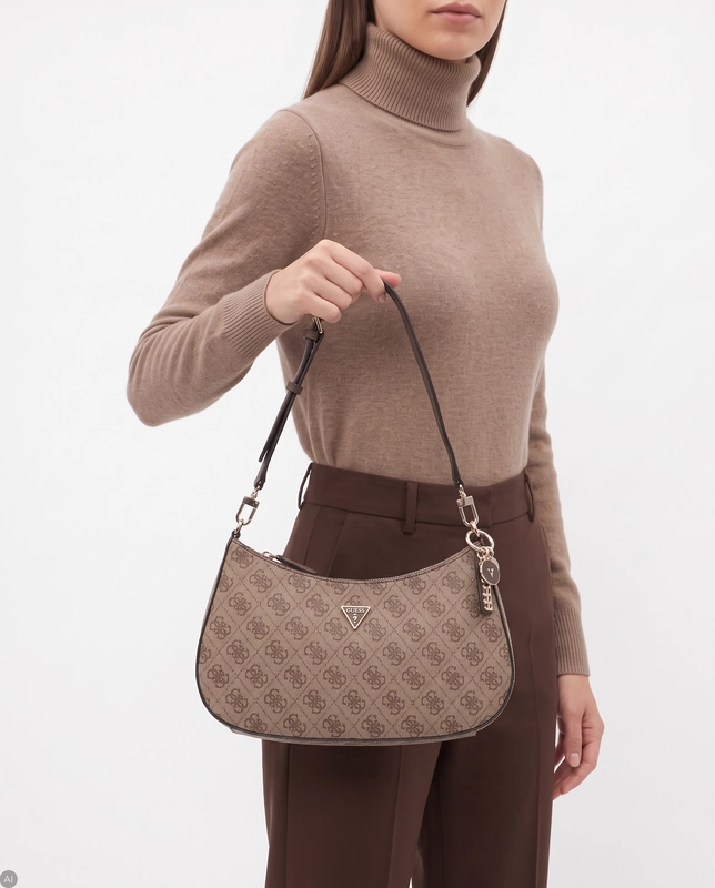 Guess Elegant Shoulder Baguette Bag with 4G Monogram Pattern Beige HWBG9672180-BEIGE