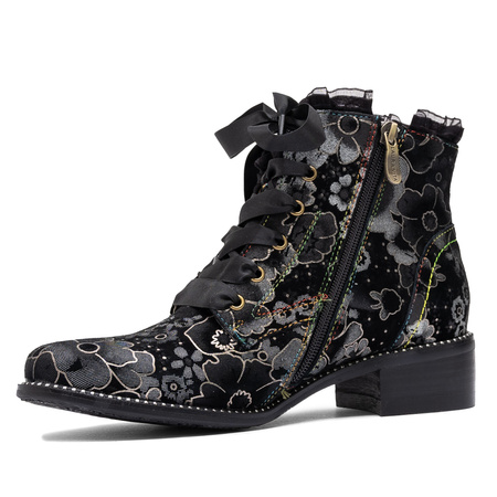 Laura Vita Skórzane Trzewiki Damskie Sznurowane Czarne EMCMAO-045-ACIER