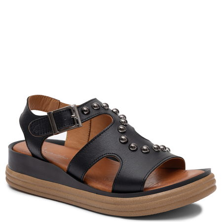 Maciejka Fashionable Leather Wedge Sandals Studded Black L7632-01/00-1