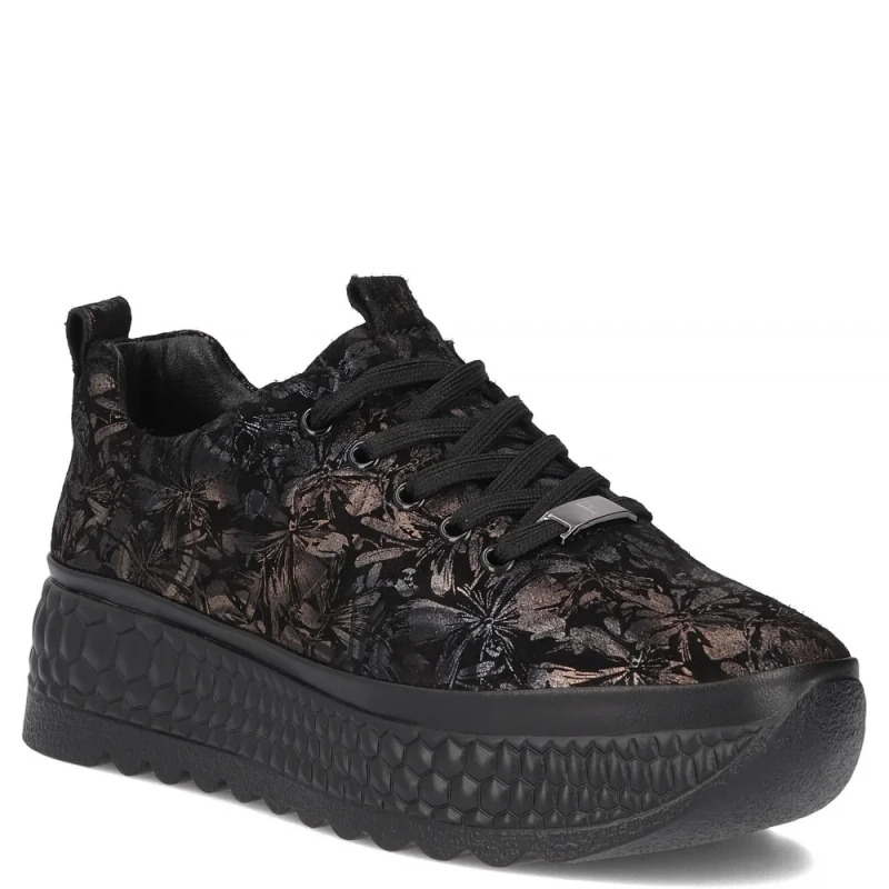 Filippo Leather Patterned Platform Sneakers Black DP7284-26-BK-FL
