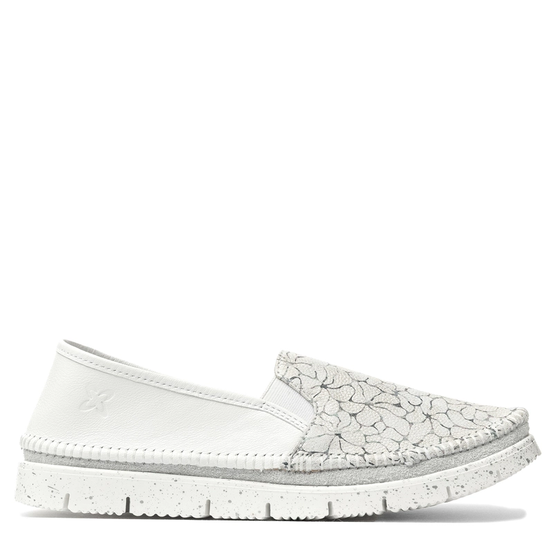 Maciejka Leather Slip-On Loafers Textured Toe White Silver 03512-70/00-0