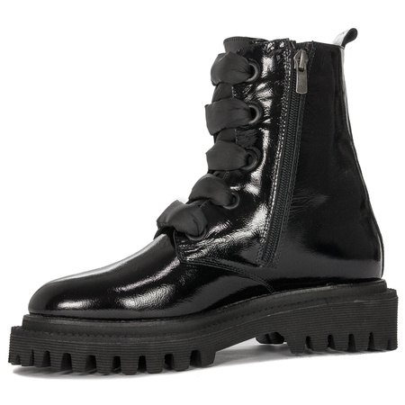 Botki Venezia Black skórzane lakierowane Czarne