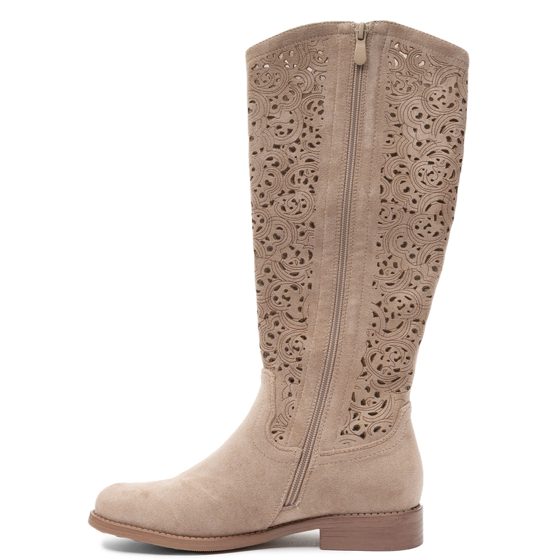 S.Barski Ażurowe Kozaki z Zamkiem Beżowe HY61-8023-BEIGE