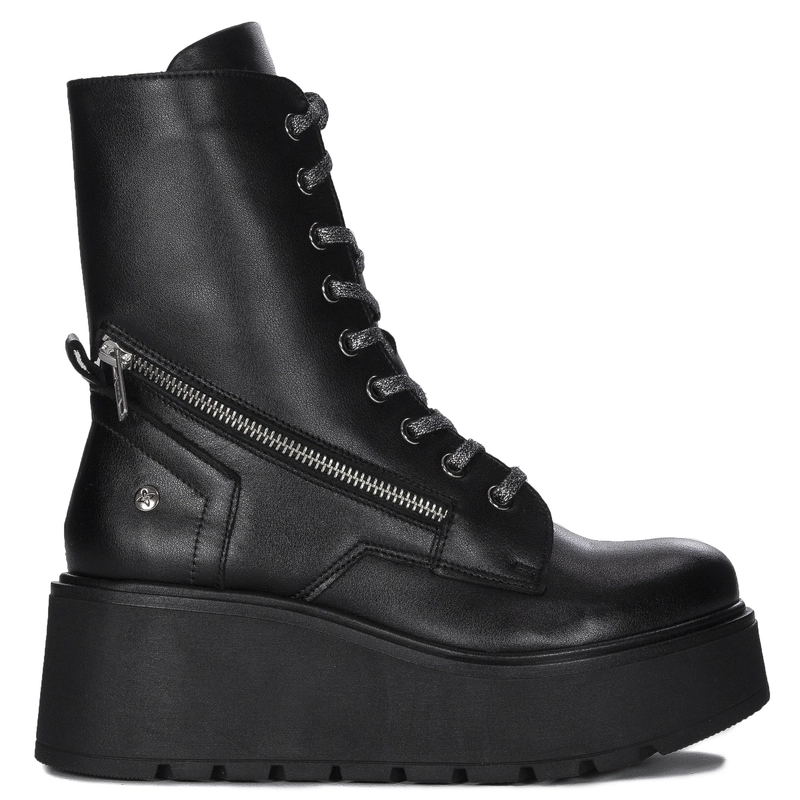 Maciejka Leather Platform Ankle Boots Lace-Up Black 06676-01/00-8