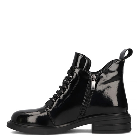 Filippo Patent Leather Lace-Up Women's Ankle Boots Flat Heel Black DBT631825BK