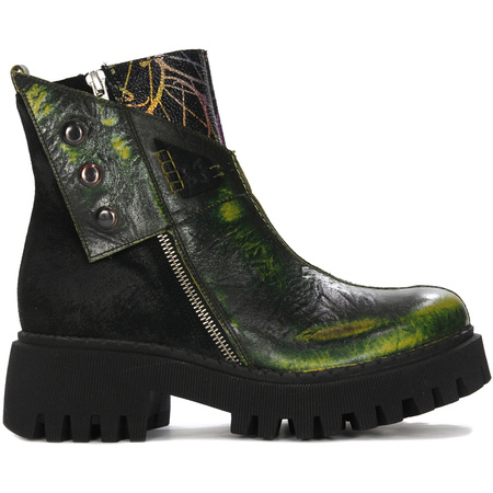 Maciejka Black- Green Lace-Up Boots