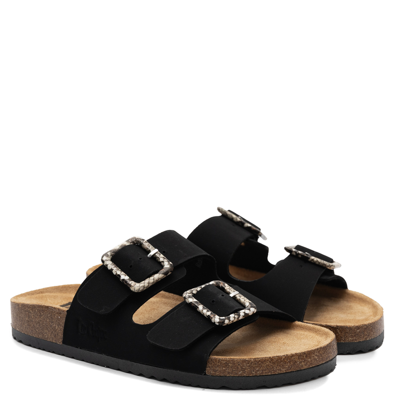 Lee Cooper Buckle Detailed Slides Snake Print Black LCW-26-35-4450L