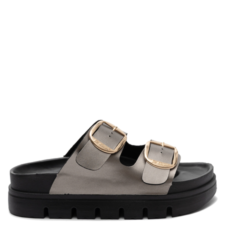 Lee Cooper Women's Gold Metallic Double Buckle Platform Slides LCW-26-35-4461L