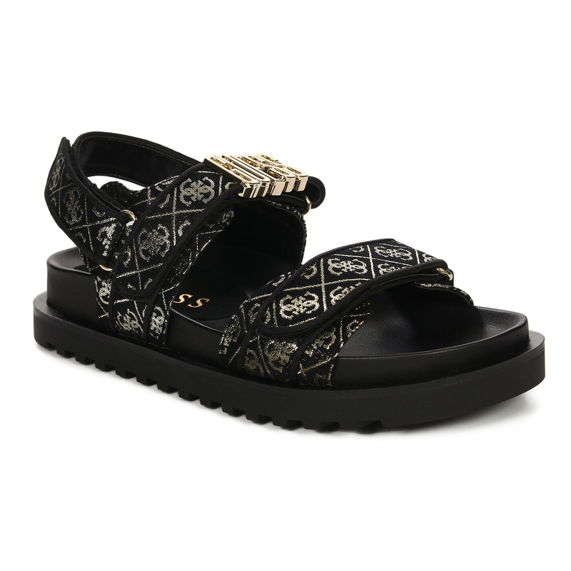 Guess Wzorzyste Sandały Na Platformie Z Rzepem Czarne FL6FBS-FAL03-BLK