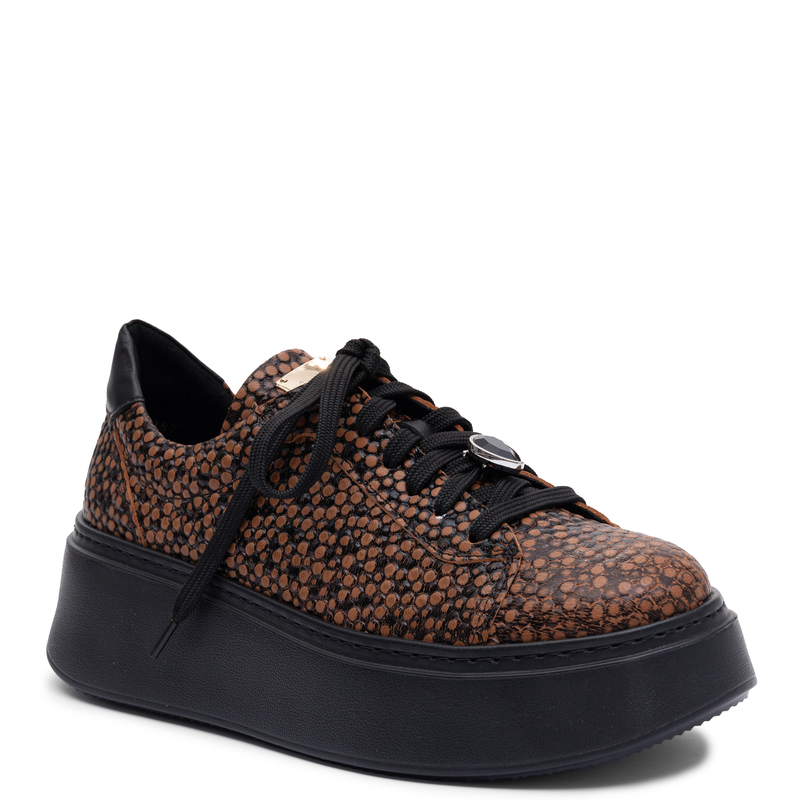 Maciejka Skórzane Sneakersy Damskie Na Platformie Brązowe W Kropki 6191W-16/00-8