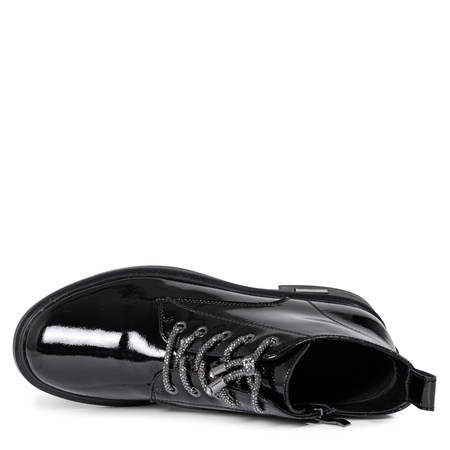 S.Barski Patent Leather Ankle Boots Flat Black MR52-124-BK