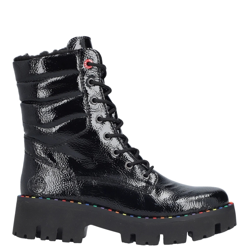 Rieker Patent Platform Lace-Up Ankle Boots Side-Zip Black Y3330-00-BLACK