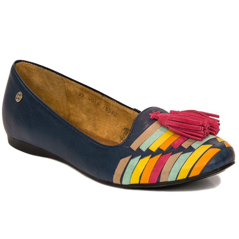 Maciejka Leather Multicolour Ballet Flats With Tassels Navy Blue 04016-17/00-5