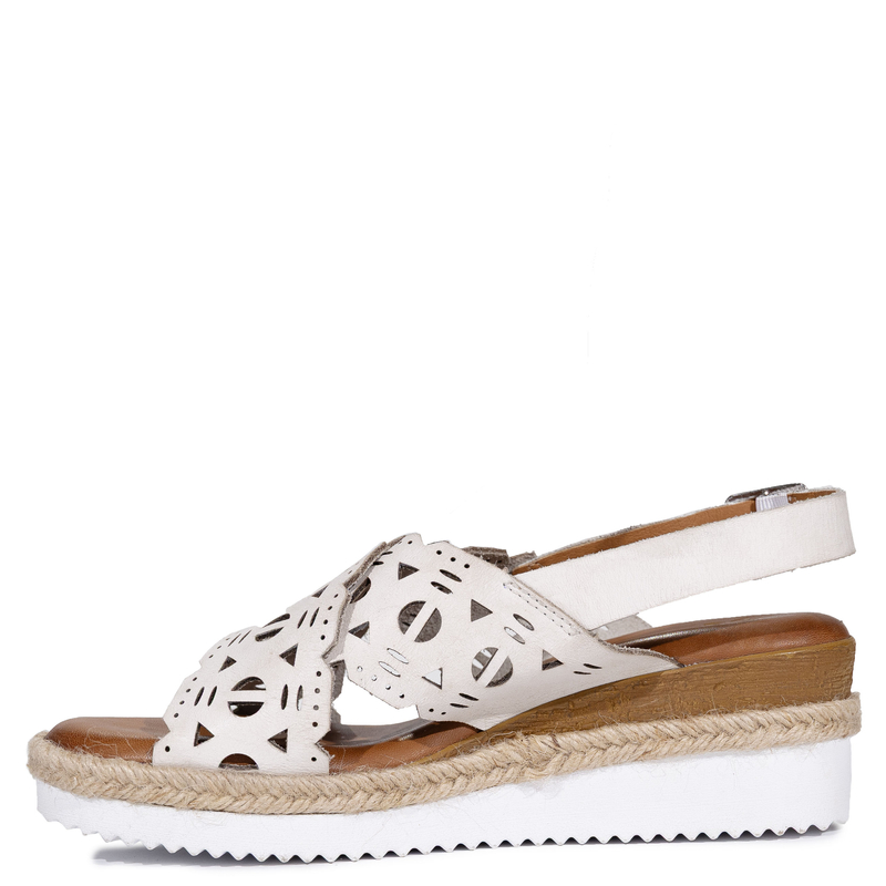 Maciejka Leather Laser-Cut Sandals Wedge Beige P7502-04/00-0