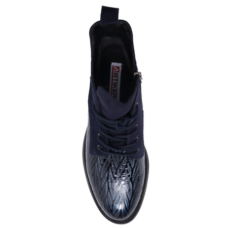 Artiker Leather Lace-Up Ankle Boots Zip Navy 57C0192