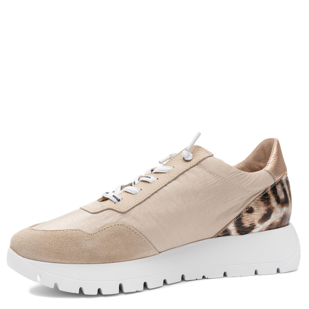 Wonders Skórzane Sneakersy Damskie na Platformie Półbuty Beżowo-Złote A-24100-BEIG-RAME
