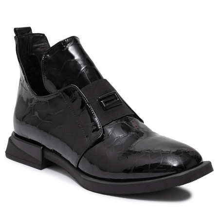 Boccato Skórzane Lakierowane Półbuty Z Tłoczeniem Croco Czarne 049-1738-64