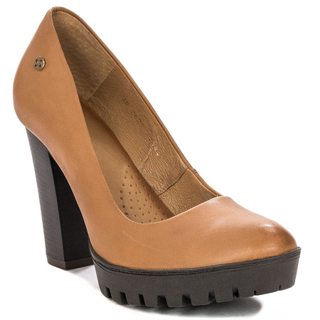 Maciejka Leather Pumps on Block Heel and Platform Brown 02629-29-00-1