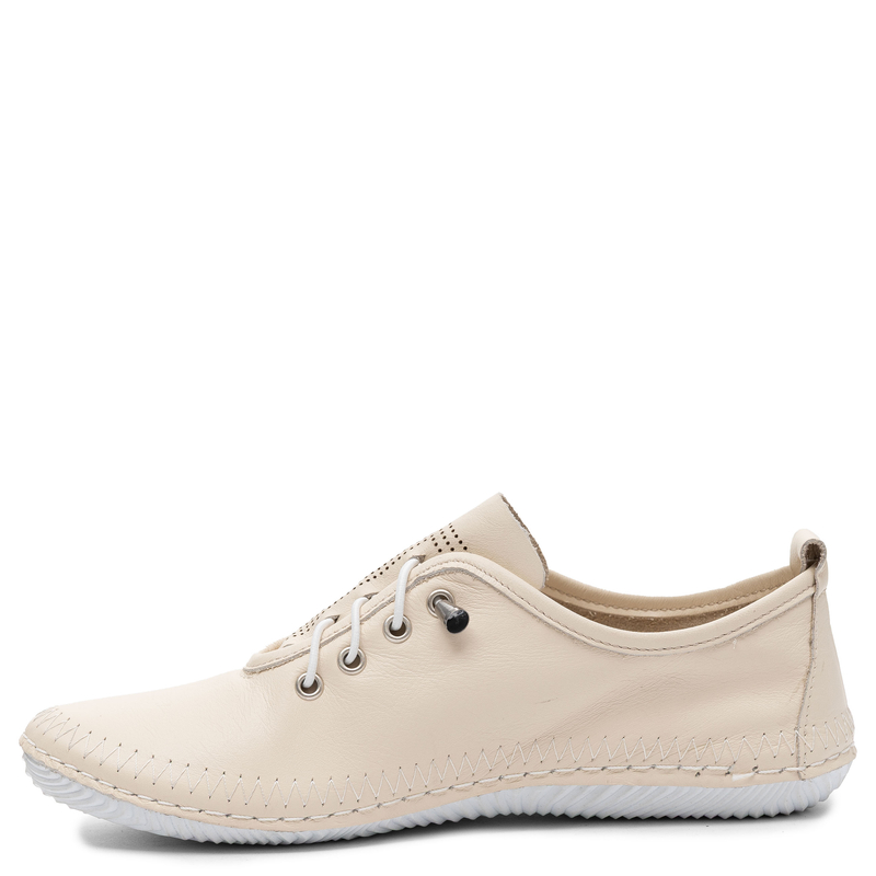 Sokolski Skórzane Lekkie Półbuty z Elastycznym Sznurówaniem Beżowe BOT-1301-BEIGE