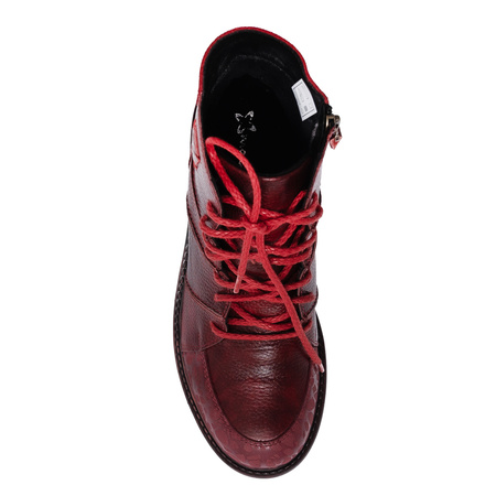 Maciejka Leather Women’s Ankle Boots Zip & Lace-Up Flat Heel Red 07047-08/00-8