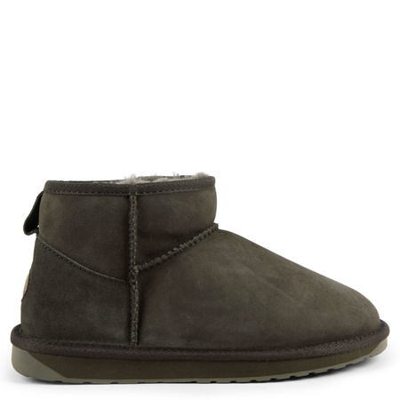 EMU Australia Skórzane Ocieplane Botki Wsuwane Botki Dark Olive W10937 Dark Olive