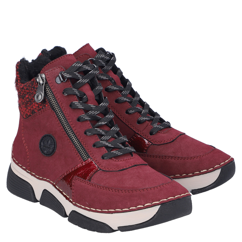 Rieker Women's Lace-Up Platform Ankle Boots Warm Lining Burgundy 45960-35-BORDO
