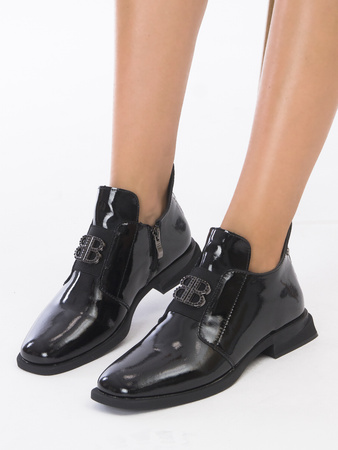 Filippo Leather Patent Ankle Boots For Women Flat Heel Black DBT4763/25BK