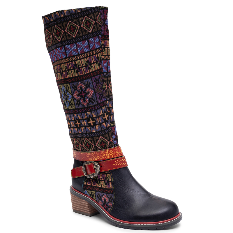 Maciejka Unique Boho Pattern Leather Knee-High Boots K7683-01/00-7