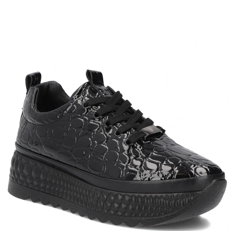 Filippo Skórzane Lakierowane Sneakersy Na Platformie Czarne DP7284-26-BK-CR