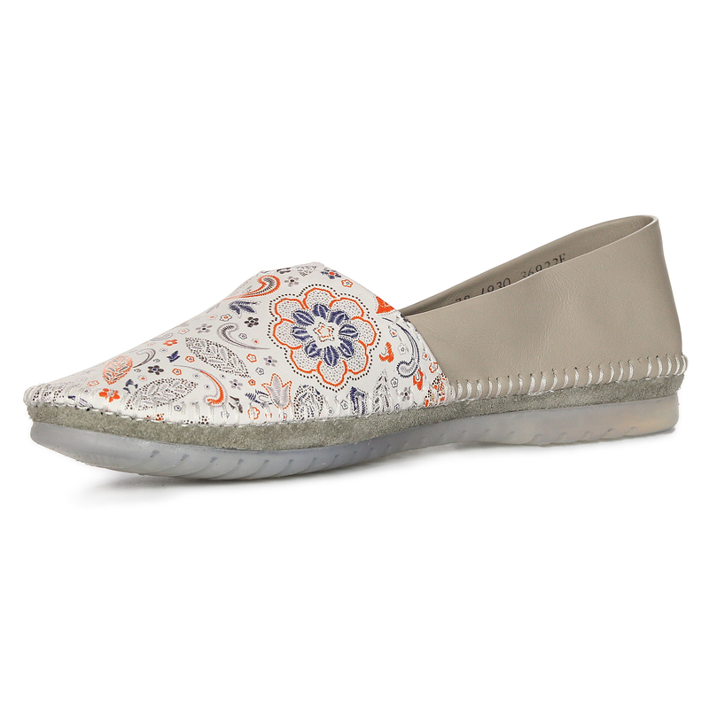 Maciejka Women's Leather Half Shoes Beige + Flowers