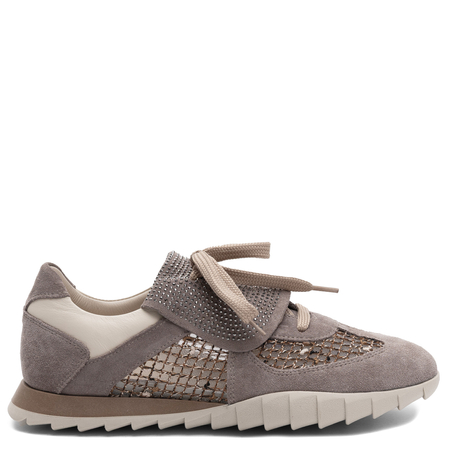Boccato Leather Openwork Sneakers With Rhinestones Beige 072-5015-375-FA