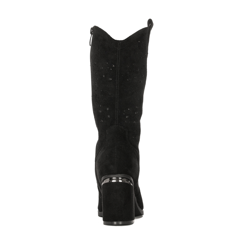 S.Barski  Women's Spring Openwork Heeled Black Boots