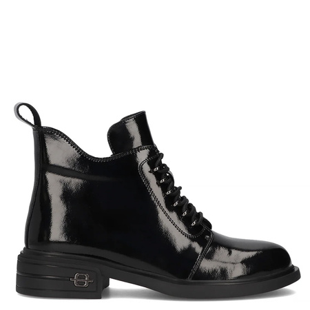 Filippo Patent Leather Lace-Up Women's Ankle Boots Flat Heel Black DBT631825BK