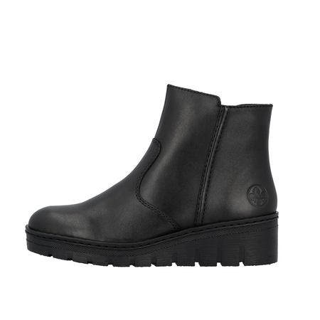 Rieker Skórzane Botki Ocieplane na Platformie Czarne X9165-01-BLACK