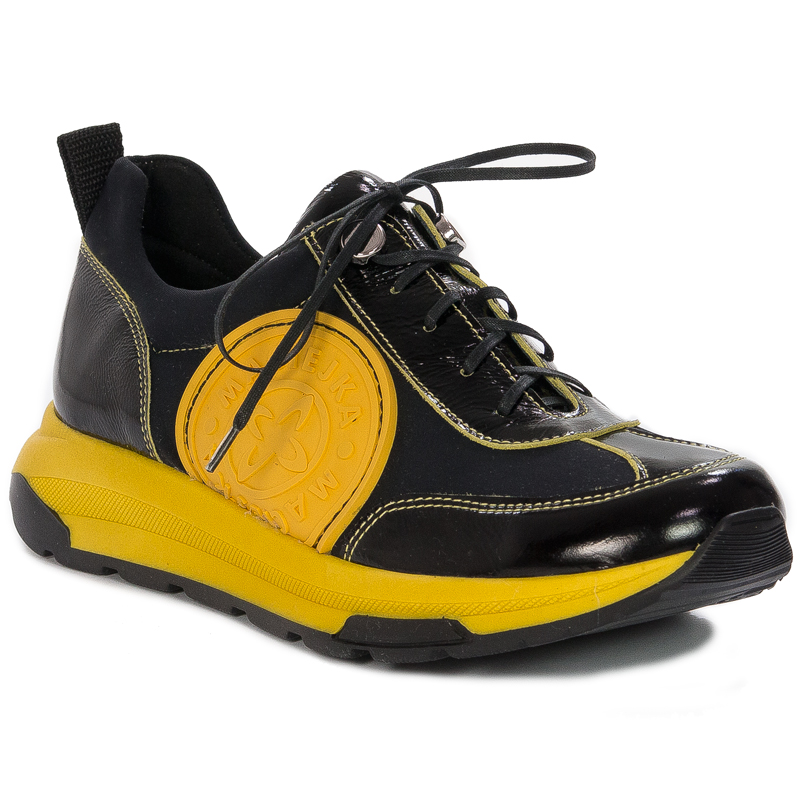Maciejka Platformowe Sneakersy Z Lakierowanymi Wstawkami Czarno-Żółte 06295-01/00-8