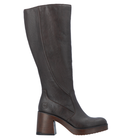 Rieker Elegant Women's Knee High Boots With Block Heel And Platform Slim Fit Brown 58090-25-BRO