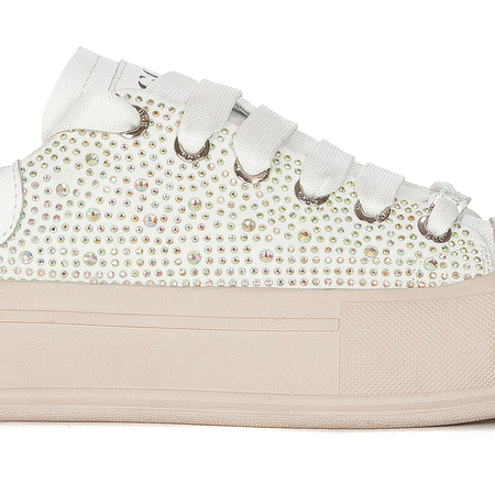 GOE Sneakersy damskie półbuty na platformie z cyrkoniami białe