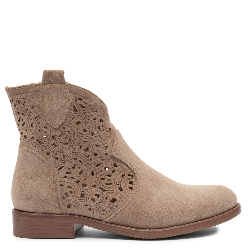 S.Barski Ażurowe Botki na Zamek Beżowe HY61-8026-BEIGE