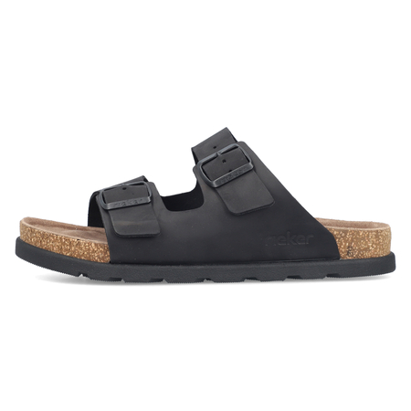 Rieker Leather Men's Slides Adjustable Buckles Anatomical Footbed Black 21190-00