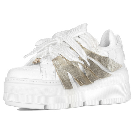 Eksbut White + Gold Leather platform Sneakers